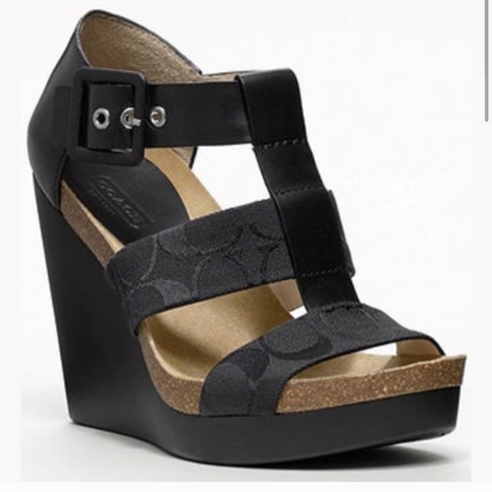Coach Leda Covered Strap Wedge Sandal